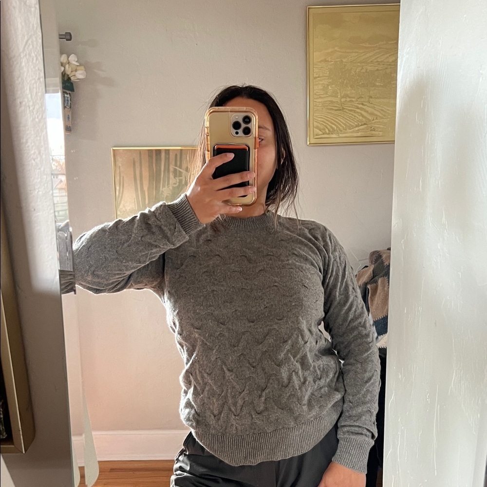 Theory women’s textured brown/Gray 100% cashmere Crewneck Sweater
